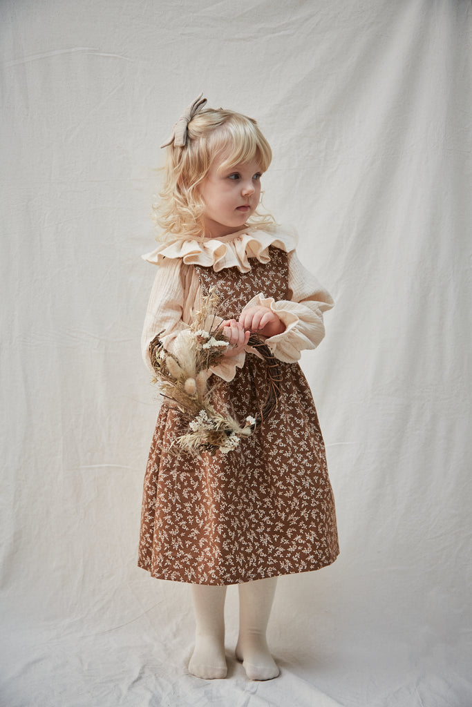 Penny Pinafore ~ Hazelnut Floral (premade) 1-2 Years